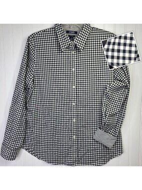Chaps Shirt Womens Large Black White Check No Iron Classic Button Up Office